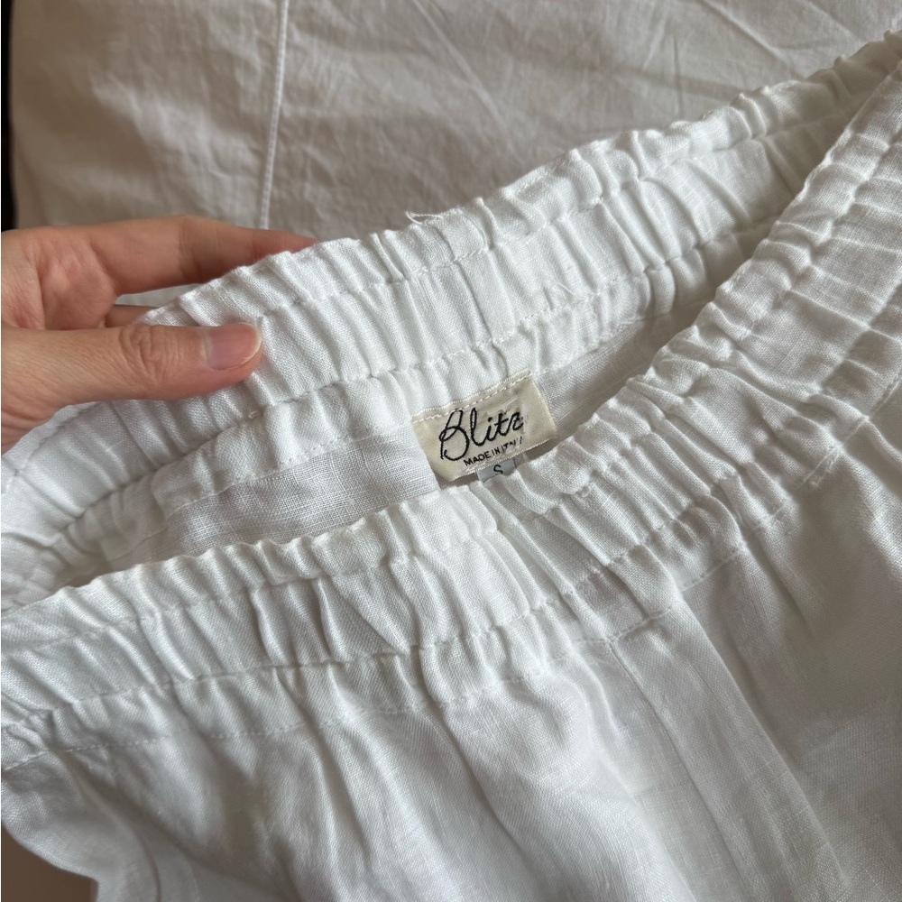 Linen Blite White Elastic Waist Linen Skirt